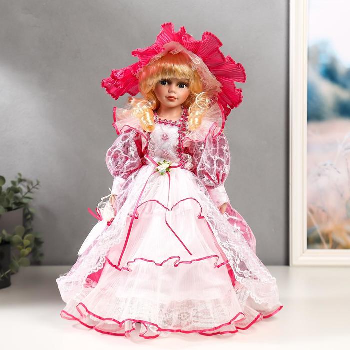 цена Кукла коллекционная керамика Леди Виктория в розовом платье 40 см