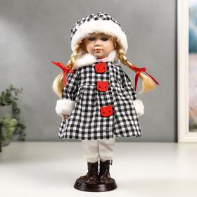 Кукла коллекционная керамика 'Злата в пальто в клеточку с красными пуговицами' 30 см Ош