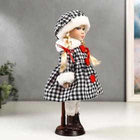 Кукла коллекционная керамика "Злата в пальто в клеточку с красными пуговицами" 30 см от Сима-ленд