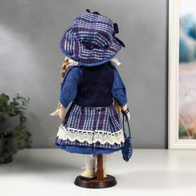 Кукла коллекционная керамика "Маруся в синем платье в клетку" 40 см от Сима-ленд