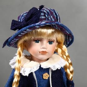 Кукла коллекционная керамика "Маруся в синем платье в клетку" 40 см от Сима-ленд