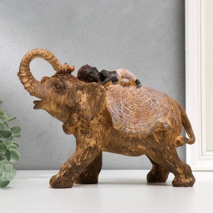 Сувенир полистоун Африканский слон с младенцем под дерево 20х25х10,5 см