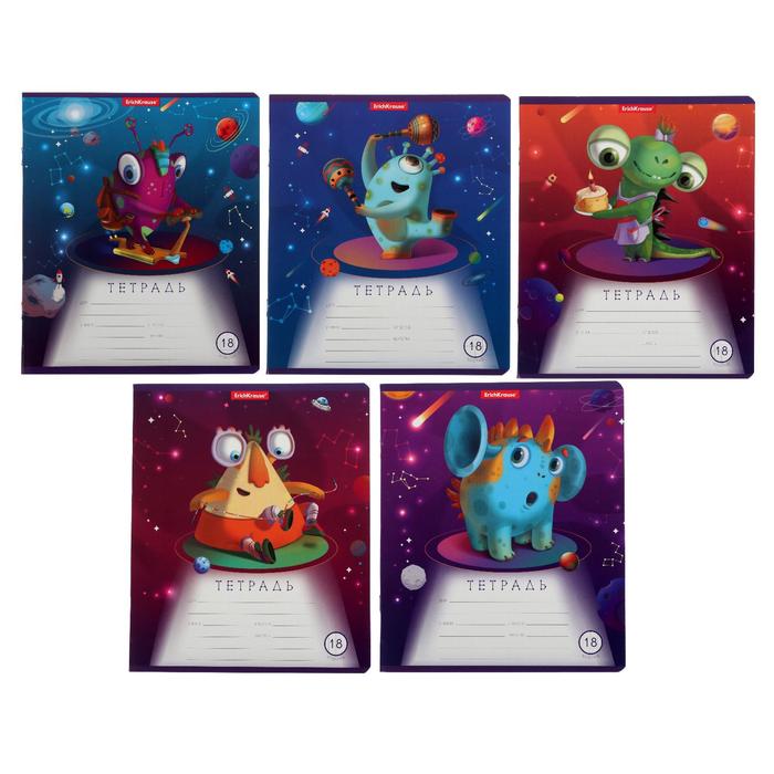 

Тетрадь 18 листов в клетку ErichKrause Cosmic Monsters, обложка мелованный картон, блок офсет, МИКС (1 вид в спайке)