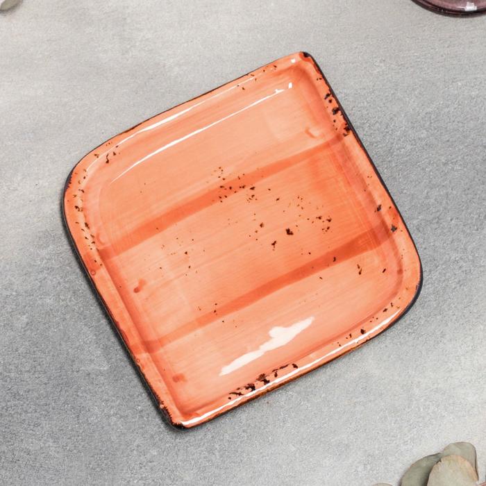 фото Блюдо фарфоровое квадратное «латерит», 14,5×14,5 см, цвет оранжевый by bone