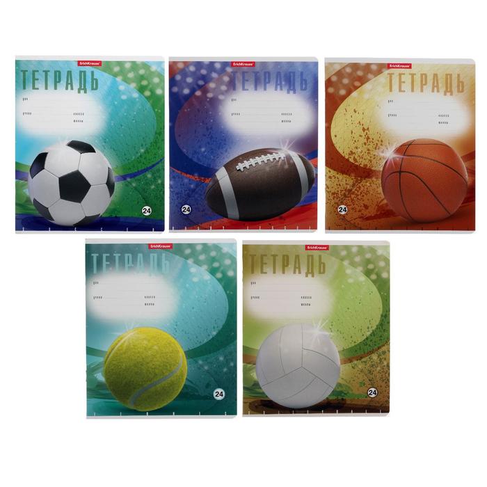 Тетрадь 24 листа в клетку ErichKrause Мяч в игре, обложка мелованный картон, блок офсет, МИКС (1 вид в спайке)