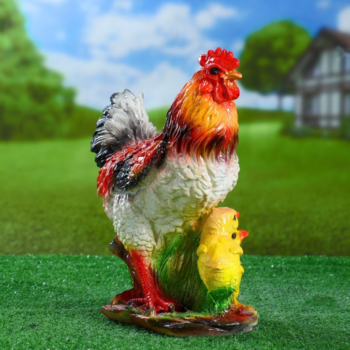 Садовая фигура "Петух с цыплятами"