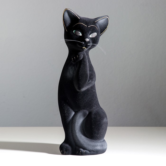 Копилка "Кошка Алиса" средняя, флок, чёрная