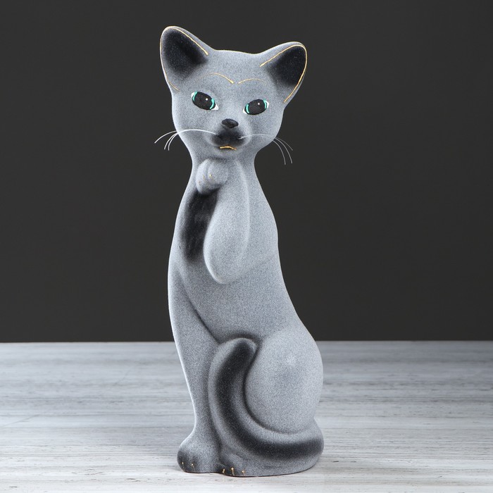 Копилка "Кошка Алиса" средняя, флок, серая