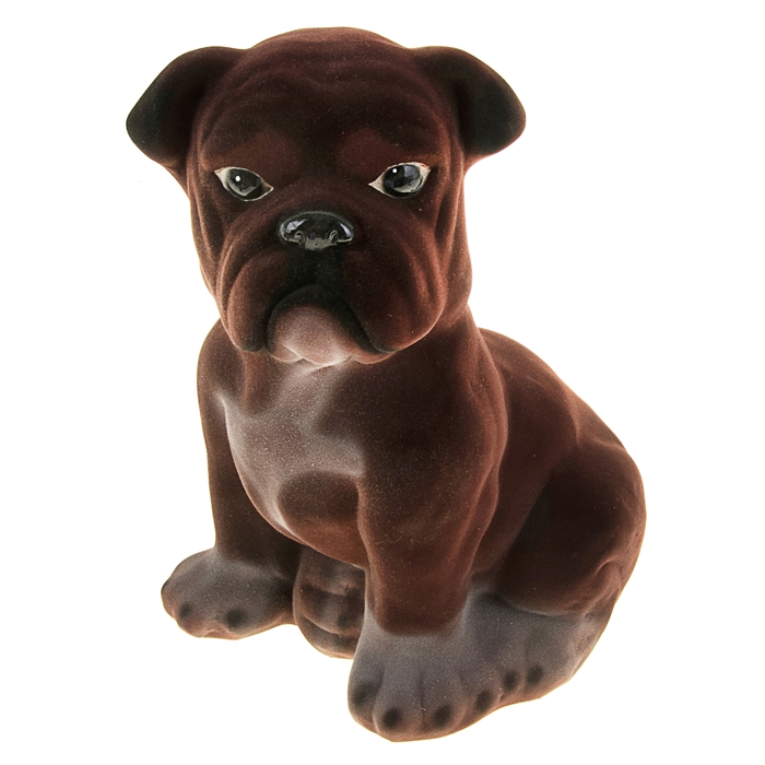 Копилка "Бульдог" большая, флок, коричневая