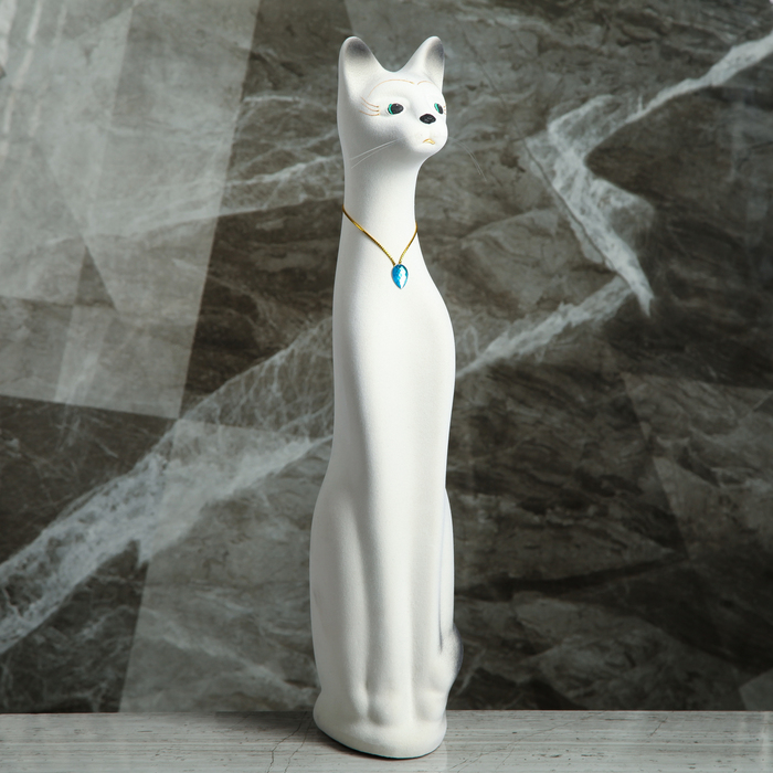 Копилка "Кот Марс" большая, флок, белая