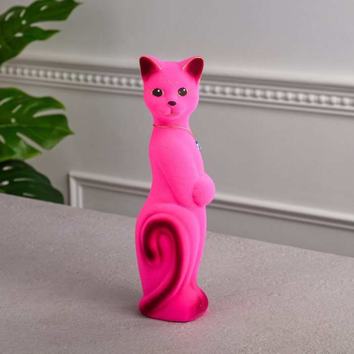 фото Копилка "кот лапа", покрытие флок, розовая, 27 см керамика ручной работы