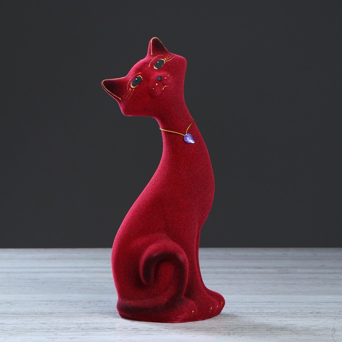 Копилка "Кот Маркиз" малая, бордовая, флок