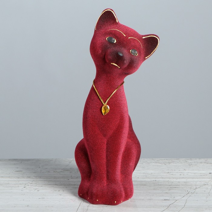 Копилка "Кот Матвей" малая, флок, бордовая
