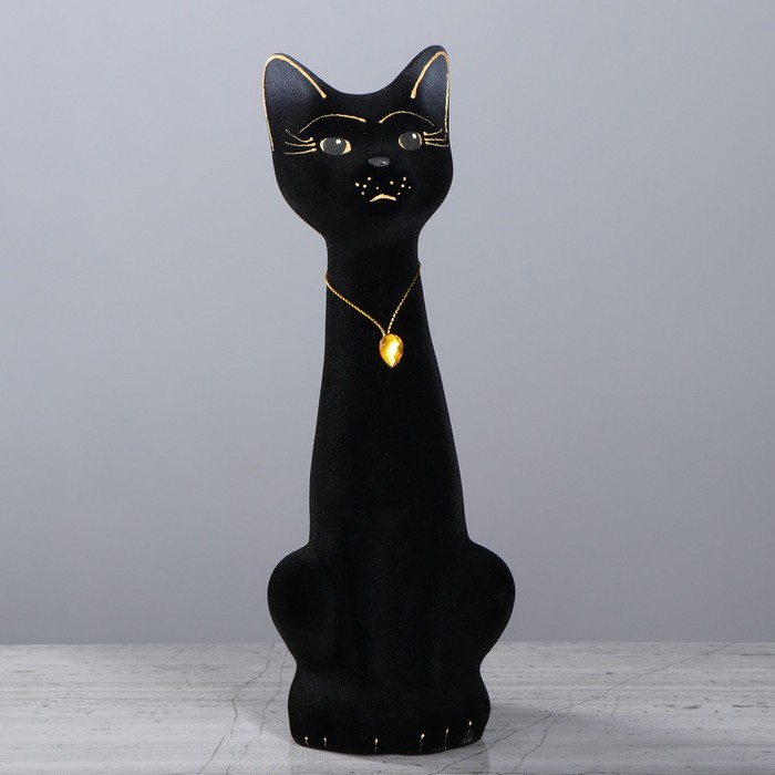 Копилка "Кот Мурзик" малая, флок, чёрная