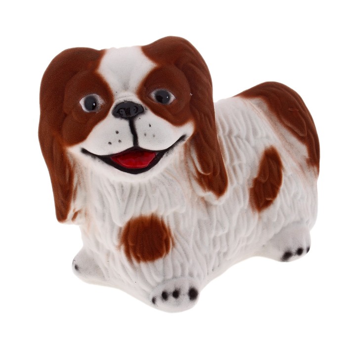 Копилка "Пекинес" флок, бело-коричневая