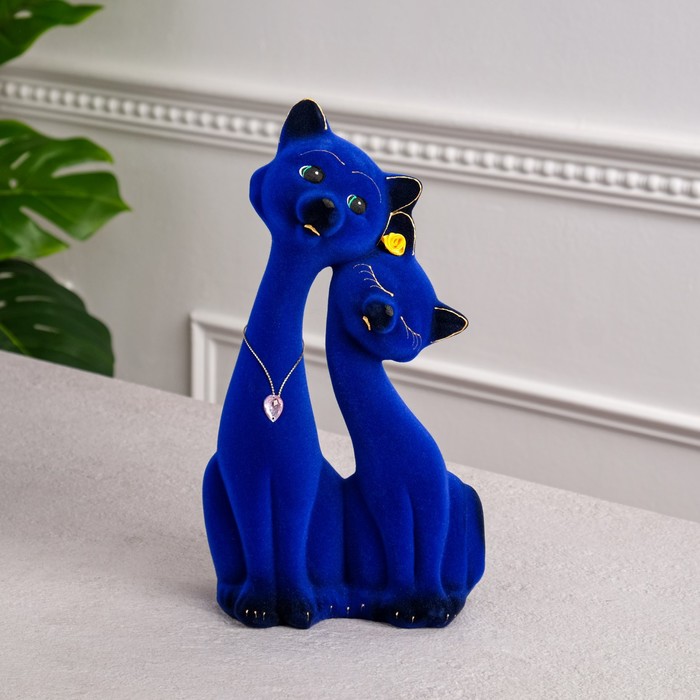 Копилка "Коты пара Свидание", синяя, покрытие флок, керамика, 28 см