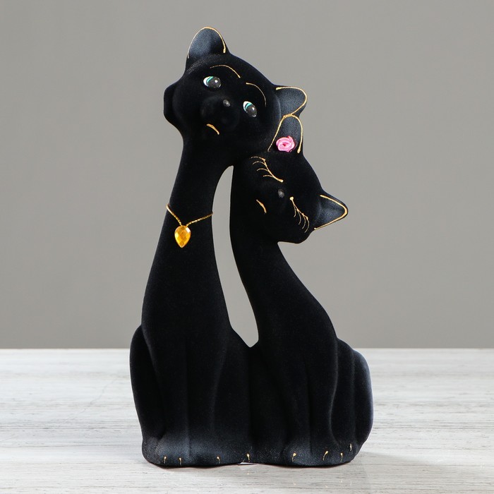 Копилка "Коты пара Свидание", покрытие флок, чёрная, 27 см