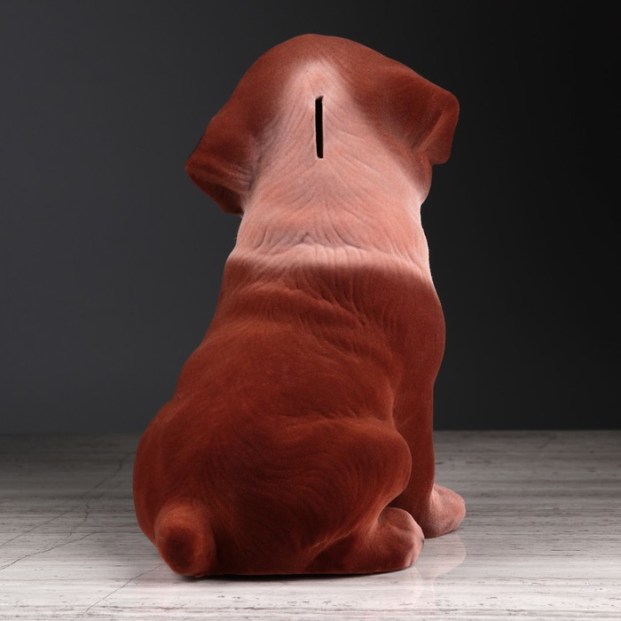 Копилка "Сенбернар" флок, бело-коричневая, микс