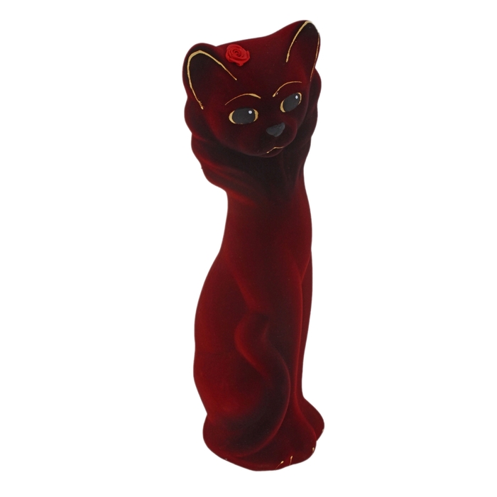 Копилка "Кошка Василиса" малая, флок, бордовая