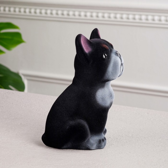 Копилка "Французский бульдог" малая, флок, чёрно-серая