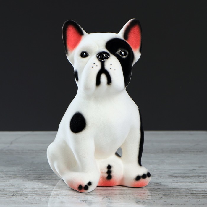 Копилка "Французский бульдог" малая, флок, бело-чёрная