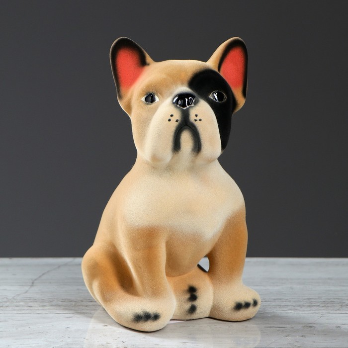 Копилка "Французский бульдог" малая, флок, бежевая