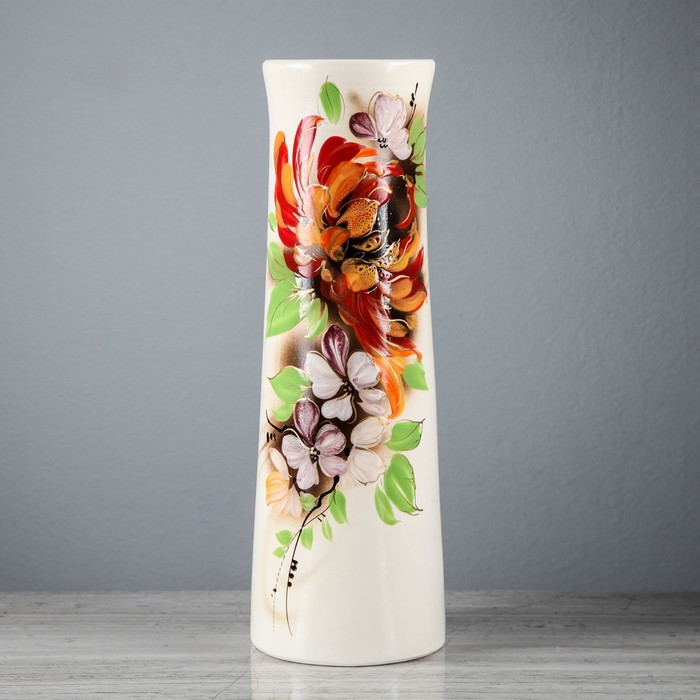 Ваза напольная "Элита" роспись, задувка, цветок, белая