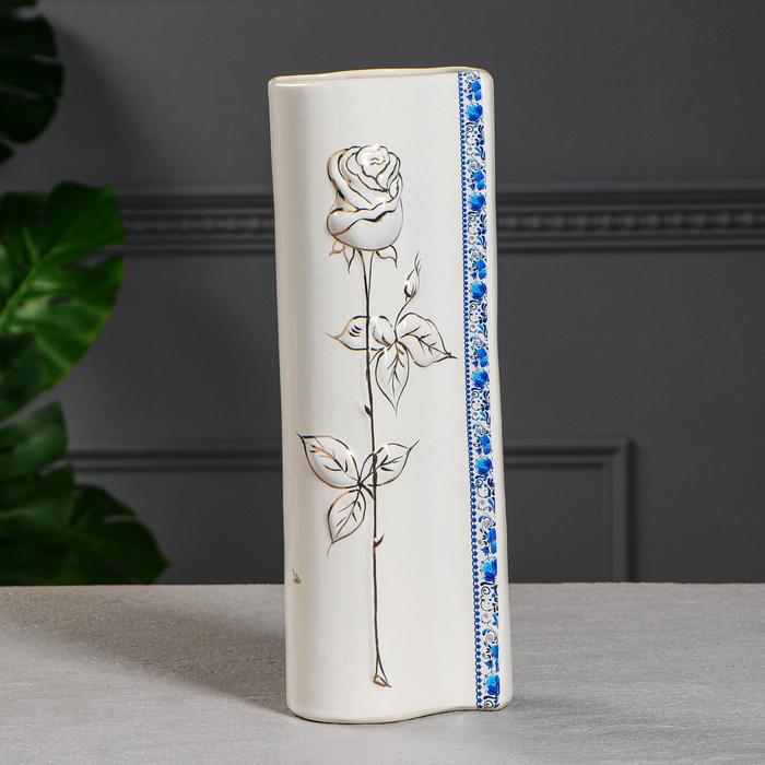 Ваза "Роза" деколь, роспись золото, белая