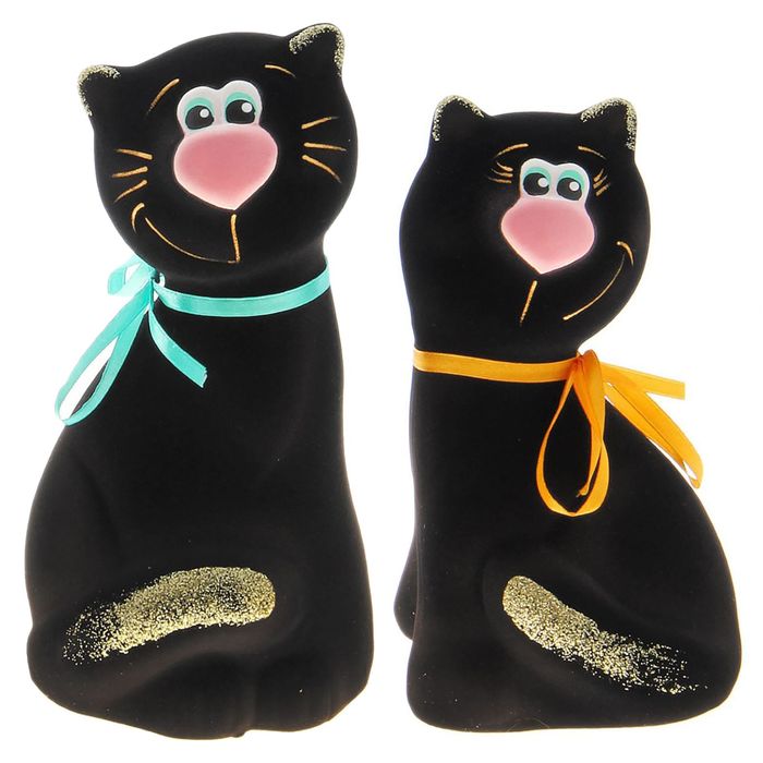 Сувенир "Кот Пусик" флок, чёрный, микс
