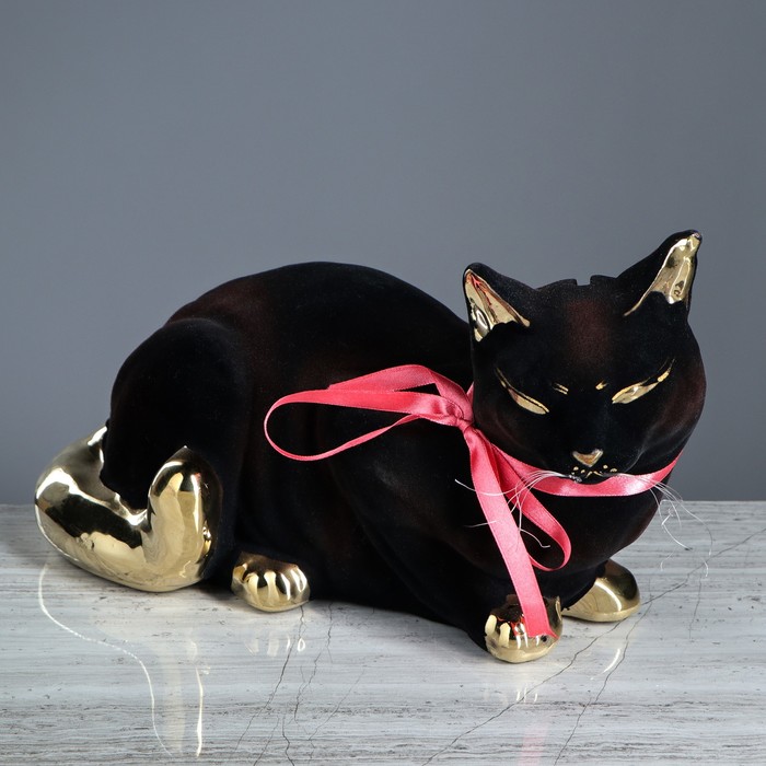 Копилка "Кошка Ляля" флок, булат, чёрная