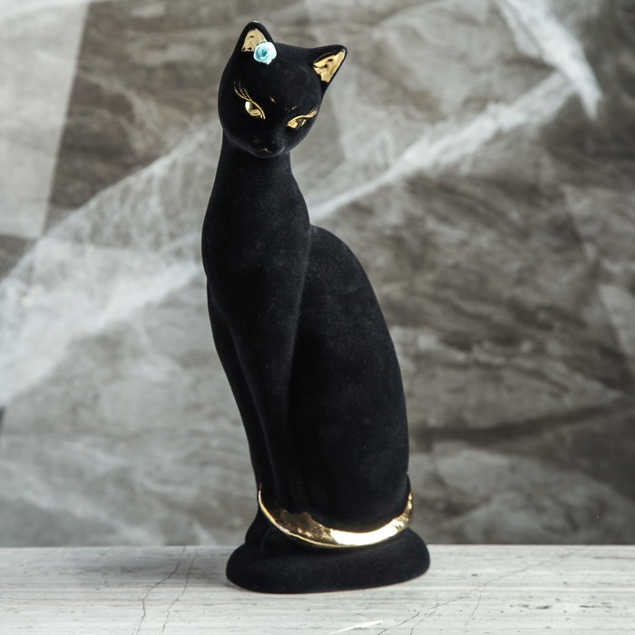 Копилка "Кошка Ася" флок, булат, чёрная, микс