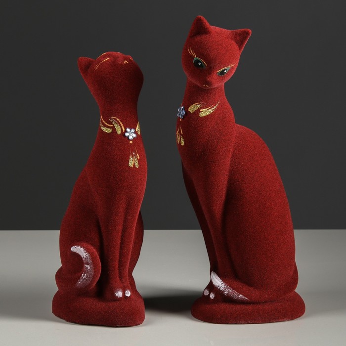 Копилка "Парочка кошек" флок, бордовая