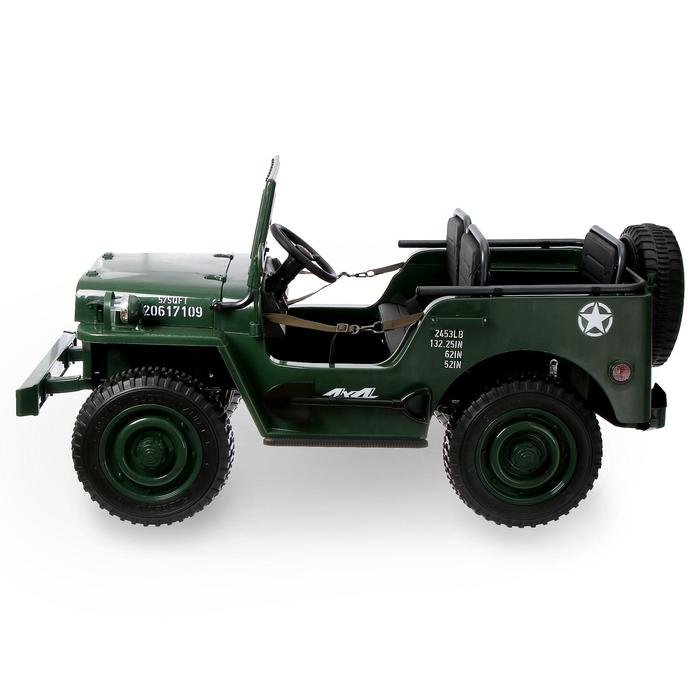 фото Электромобиль «армейский джип», 3-х местный, 4wd полный привод, eva колеса, цвет зелёный