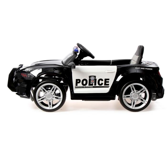 фото Электромобиль police, eva колеса, кожаное сиденье, цвет чёрный глянец