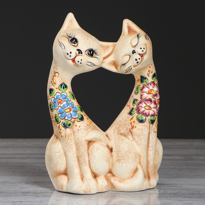 Сувенир "Коты" сердце, шамот
