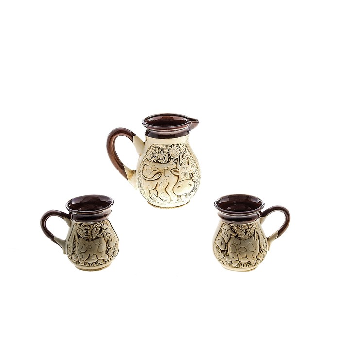 Набор молочный "Корова" шамот, 3 предмета, 1,5 л