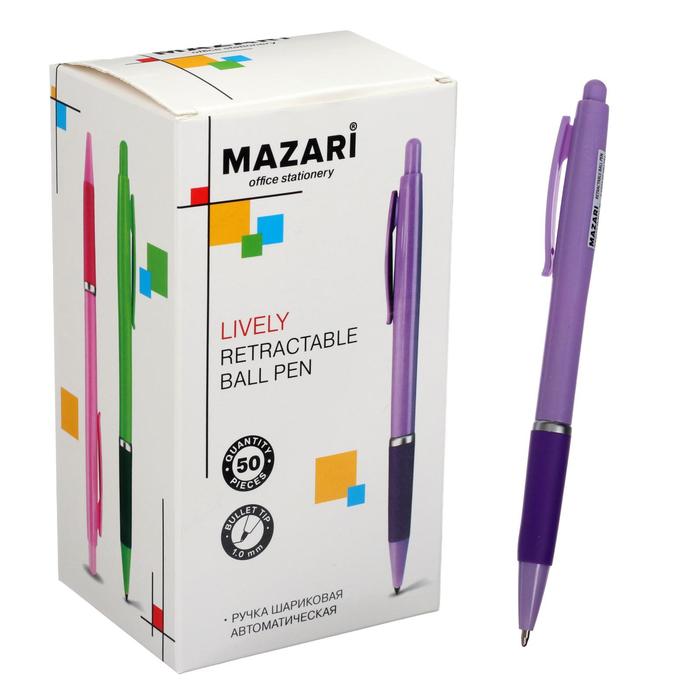 Ручка шариковая автоматическая Mazari Lively, 1.0 мм, резиновый упор, синяя, корпус МИКС