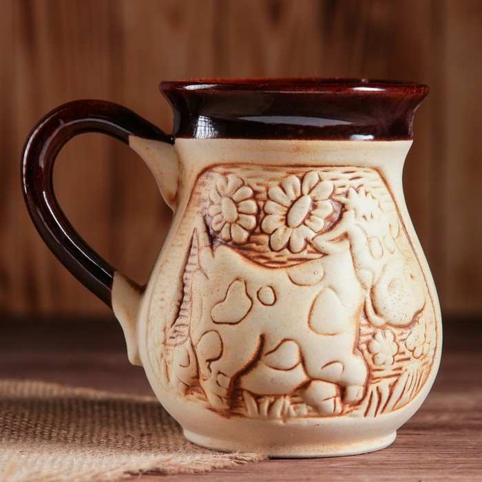 Чашка молочная "Корова" шамот, 0,3 л