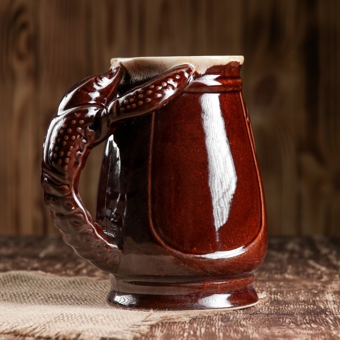 Кружка для пива &quot;Евро&quot; коричневая, ручка, рак, 1 л