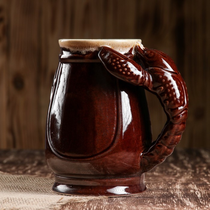 Кружка для пива "Евро" коричневая, ручка, рак, 1 л