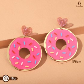 Серьги пластик "Вкусняшка" пончики с сердечками, цвет розовый в серебре