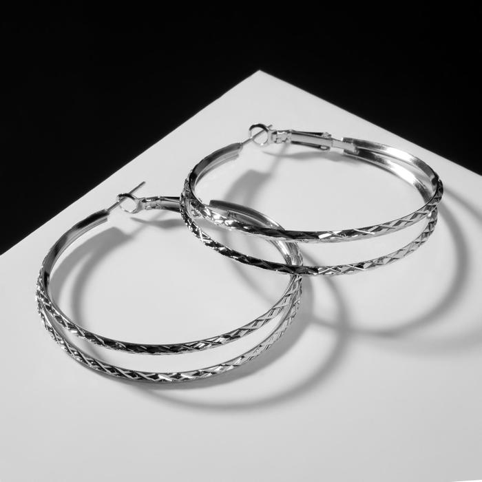 Серьги-кольца «Карма» косичка, цвет серебро, d=5