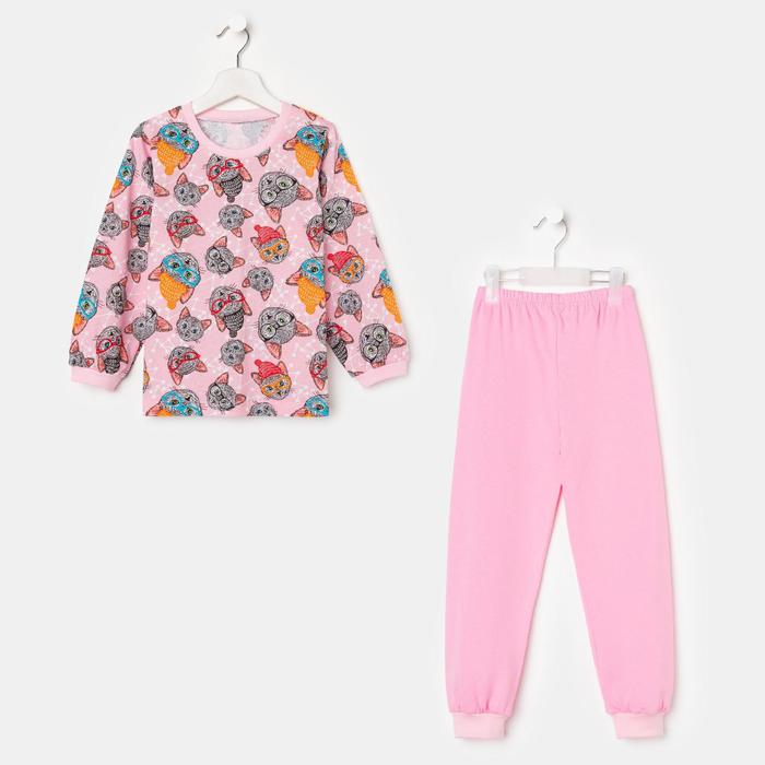 Пижама для девочки, цвет розовый/коты, рост 104