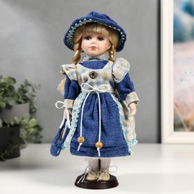 Кукла коллекционная керамика 'Алиса в джинсовом платье с клетчатой накидкой' 30 см Ош