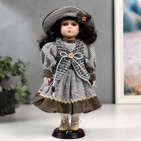Кукла коллекционная керамика 'Валя в платье в полоску и вязаном жилете' 30 см Ош