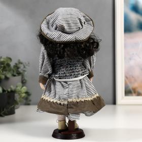 Кукла коллекционная керамика "Валя в платье в полоску и вязаном жилете" 30 см от Сима-ленд