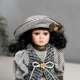 Кукла коллекционная керамика "Валя в платье в полоску и вязаном жилете" 30 см от Сима-ленд
