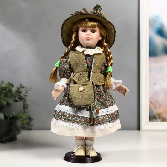 Кукла коллекционная керамика Маша в зелёном платье в цветочек 40 см мягкая кукла девчушка юбочка в цветочек