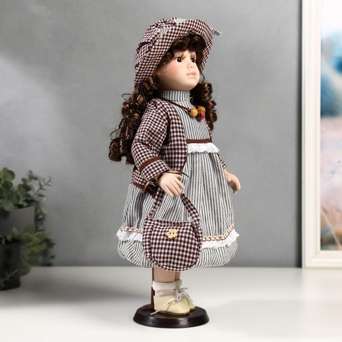 фото Кукла коллекционная керамика "тая в полосатом платье и пиджаке в клетку" 40 см