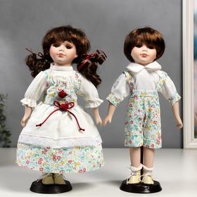 Кукла коллекционная парочка набор 2 шт 'Стася и Егор в нарядах в цветочек' 30 см Ош